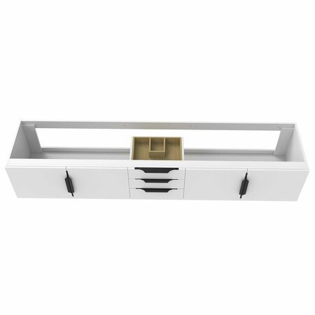 CASTELLO USA Alpine 84-inch White Vanity Base with Black Handle CB-MC-84W-BL-VBO